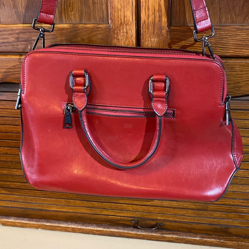 Heshe Red Genuine Leather Handbag